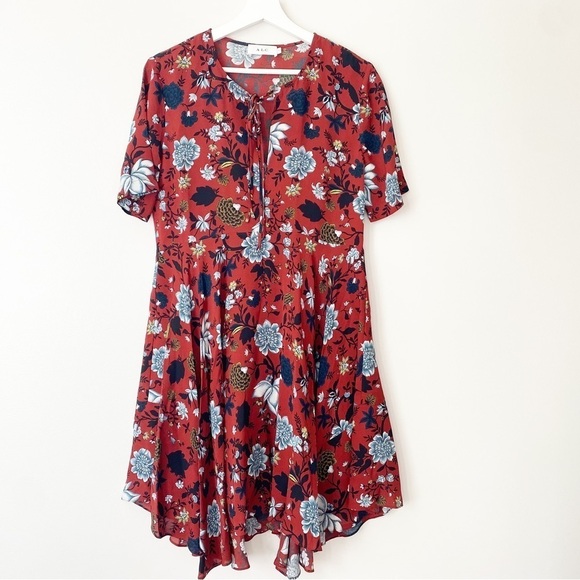 ALC Floral Silk Red and Blue Floral Sosta Dress Size 6 - Picture 5 of 9